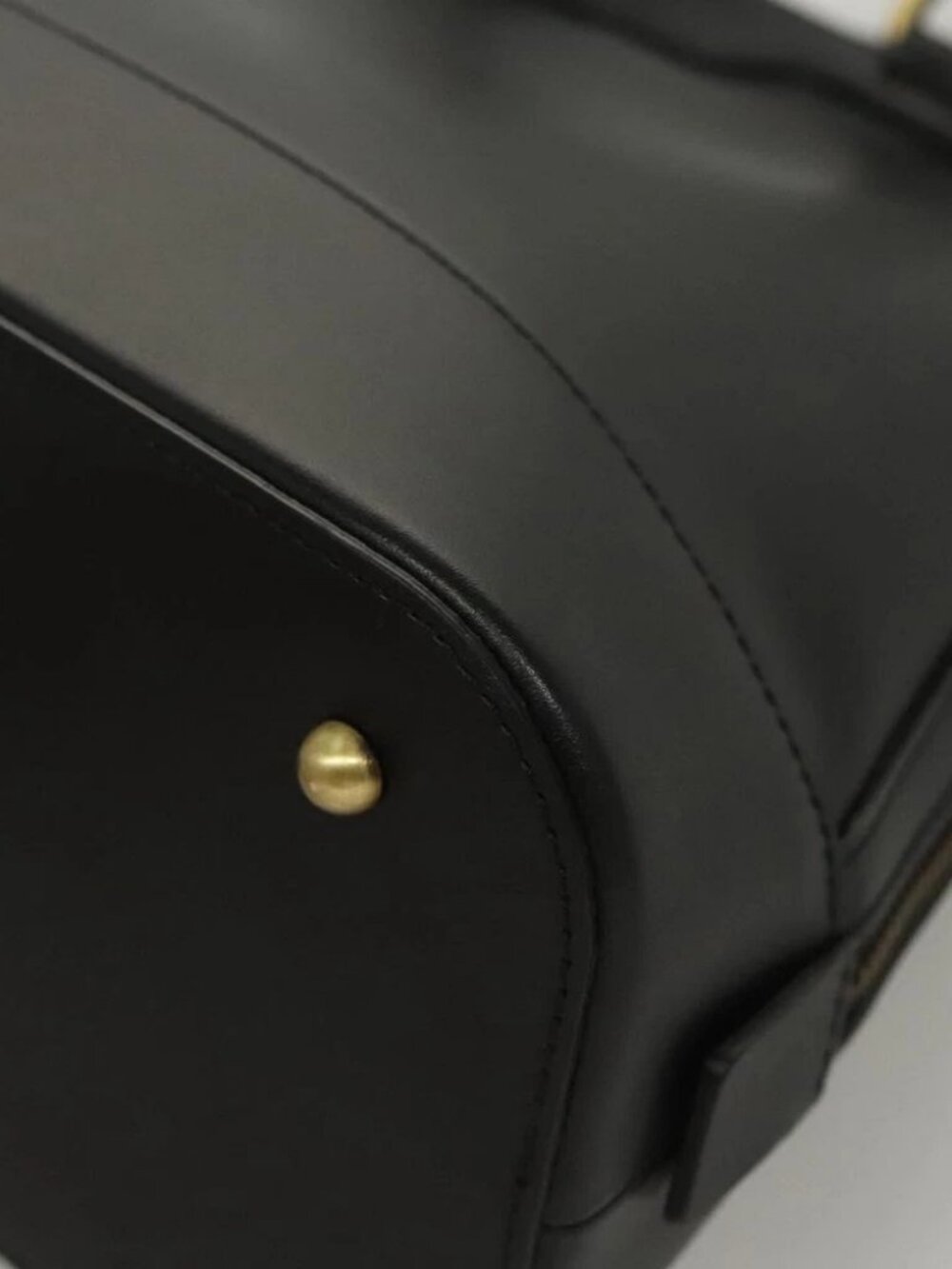 BURBERRY Hand Bag Leather Gold Black Auth - Picture 11 of 16